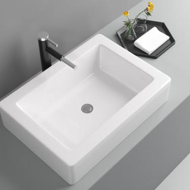 Imagem de Pia de vaso retangular branca de 56 x 38 cm acima do balcão de porcelana pequena pia de cerâmica