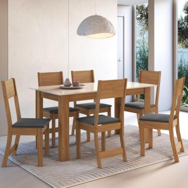 Imagem de Conjunto Sala De Jantar Fidelitá Veneza Com 6 Cadeiras Freijó/off-white Assento Grafite