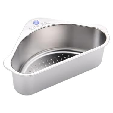 Imagem de Cesta de filtro de ralo de pia, coletor de alimentos de pia triangular de aço inoxidável com ventosa para cozinha, cesta de filtro fácil de limpar