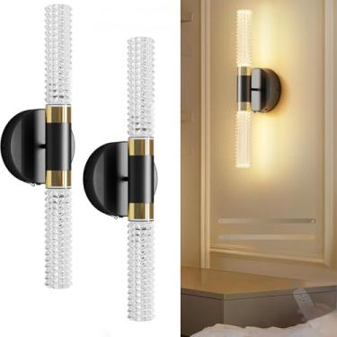 Imagem de Lâmpadas de parede LED com controle remoto regulável, temporizador operado por bateria, recarregável, luz de parede moderna, sem fio, para sala de estar, quarto, espelho (preto + dourado, 2 pacotes)