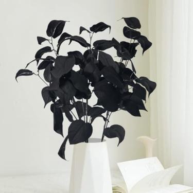 Imagem de 3 peças de hastes pretas artificiais de 76 cm de alta qualidade, galhos de folhas de hera negra, plantas artificiais, caules de folhas, guirlanda, spray para buquê de casamento em casa, decoração