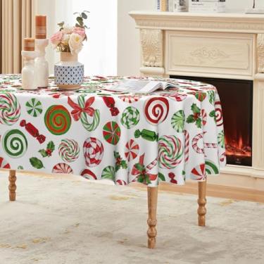 Imagem de Horaldaily Toalha de mesa de Natal 152 x 213 cm, oval, bengala doce, pirulito, lavável para decoração de festa, piquenique, jantar