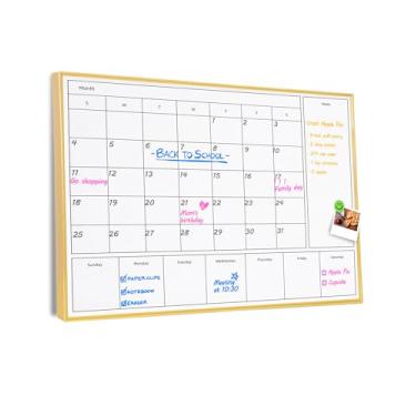 Imagem de Aitakatta Calendário apagável a seco 3 em 1 para parede com moldura de alumínio dourado, quadro branco magnético mensal e semanal, quadro apagável a seco para parede, quadro branco pendurado para