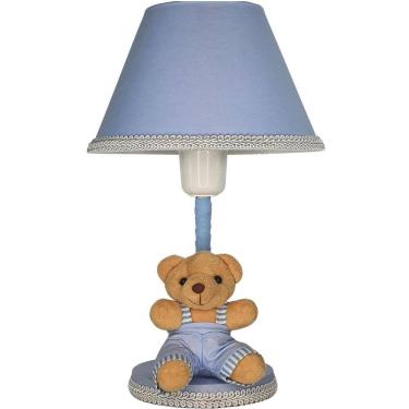 Imagem de Abajur Infantil Bebê Quarto Criança Liso Urso Bege Azul