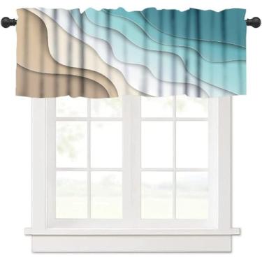 Imagem de TFOSO Cortina de saia geométrica, azul e marrom, abstrata, arte moderna, decoração de casa, cortinas curtas, quarto, sala de estar, cozinha, café, decoração, 1 conjunto de painéis 137 cm L x 45 cm C