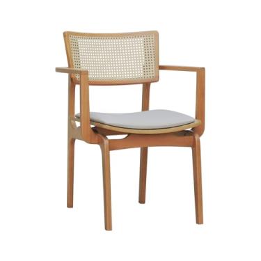 Imagem de Cadeira Apollo Madeira Maciça com Braço Encosto Telinha Assento Anatômico - Natural - Estofado Corano Bege