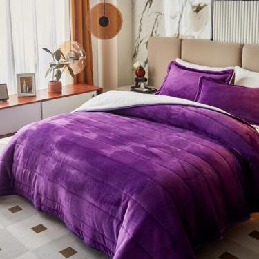 Imagem de Cobertor Flysheep de lã de flanela de luxo de 3 camadas Full Queen Pur