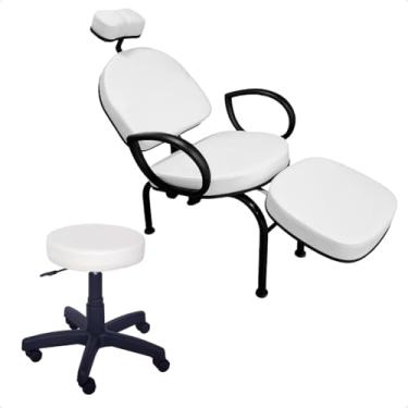 Imagem de Kit Cadeira + Mocho Maquiagem Estética Designer Unha For-ty (Estofado Branco Facto Estrutura Preta)
