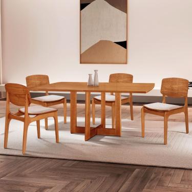 Imagem de Mesa 120 Laminado Com 4 Cadeiras Malta Gold Moderna Mobília Brisa Imbuia Naturale
