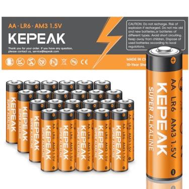 Imagem de KEPEAK Pacote com 24 pilhas AA, pilha alcalina dupla A - potência de longa duração de 1,5 V, vida útil de 10 anos, design à prova de vazamento, essencial para uso doméstico e escritório