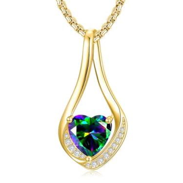 Imagem de Presente de Natal para mulheres, colares de pedra do mês de nascimento para mulheres, banhado a ouro amarelo/branco 18 quilates, colar com pingente de coração e infinito de amor eterno, joias de