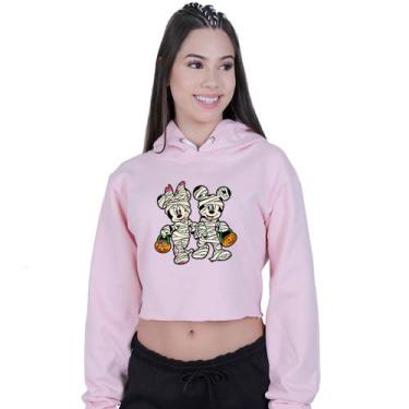 Imagem de Cropped Moletom Feminino Mickey Minnie Halloween - Lafre, Rosa claro, 