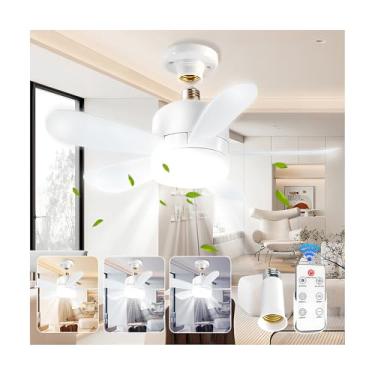Imagem de Luz de ventilador de tomada com controle remoto e extensor de saída, 40,6 cm, ventilador de teto rosqueado sem fio, velocidade regulável, para garagem, sala de ferramentas, quarto, dormitório