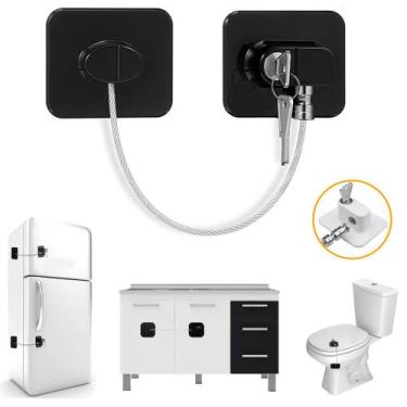 Imagem de Trava De Segurança Chave Gaveta Porta Criança Armários Bebê Preto - Em