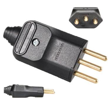 Imagem de 40 Tomadas Plug Macho 3 Pinos 10a Preto com Prensa Cabos - MARGIRIUS
