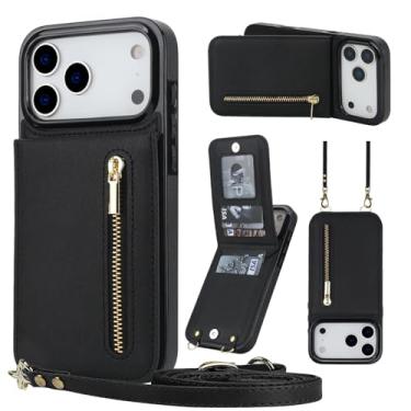 Imagem de MRRSIWEI Capa tipo carteira transversal para APP 107 Pro Max, couro PU, cordão removível, flip e zíper com suporte, capa para IPE 107 Pro Max. Bolsa preta