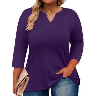 Imagem de Camiseta Romanstii com decote em V e manga 3/4 plus size para mulheres