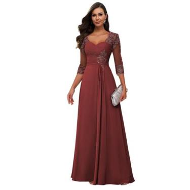 Imagem de Vestido Loyeloy Wine Red Chiffon A-line Sweetheart, mangas 3/4