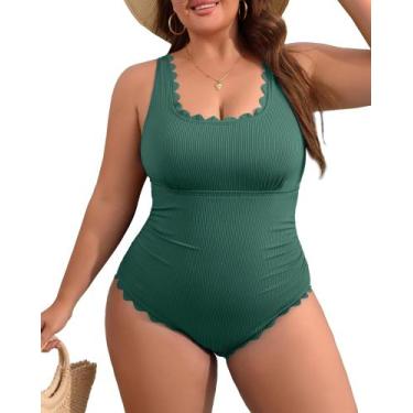 Imagem de Roupa de banho Charmo Plus Size One Piece Ribbed Army Green