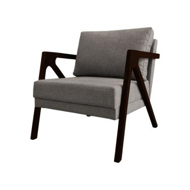 Imagem de Poltrona Mona Monique Luxo Base Madeira Maciça Castanho Linho Grafite