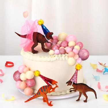 Imagem de Mimorou 42pcs Dinosaur Birthday Party Decorations Mini Tiny Hats Gauze Skirt Rubber Heart Cute Dino Cake Toppers for Girls Dinosaur Lovers Dino Themed Party Cake Baking Wedding Anniversary