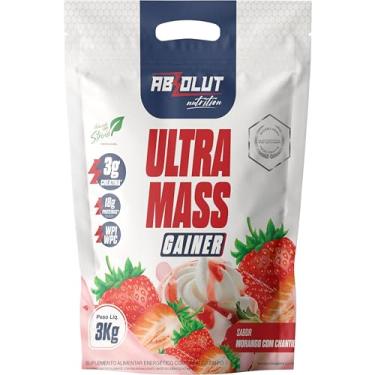 Imagem de Absolut Nutrition, Hipercalórico com creatina, proteína, WPI e WPC, Sabor Morango com chantily, Ultra Mass Gainer, 3 kilos