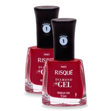 Imagem de Kit 2 Esmalte Risqué Diamond Gel Vermelho Rubi Cremoso 9,5ml