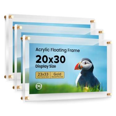 Imagem de (50,8 cm x 76,2 cm) Pacote com 3 porta-retratos de acrílico transparente flutuante, sem moldura, painel duplo, visor de acrílico com (suportes dourados) para fotos, arte, pôsteres, pinturas (a moldura