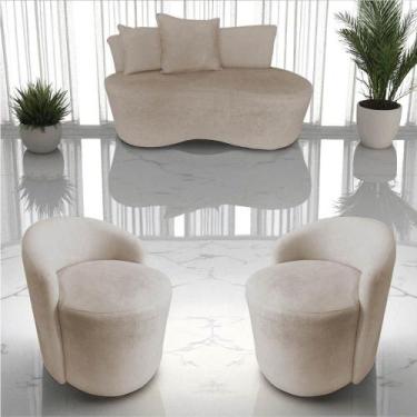 Imagem de Kit Namoradeira + 2 Poltronas Yara Orgânica Veludo Bege - Mansão Decor