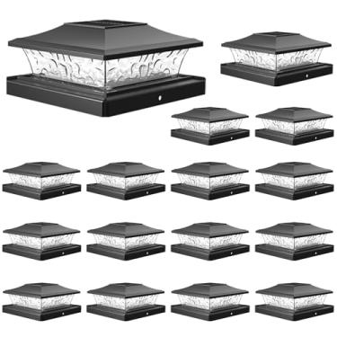 Imagem de VOLISUN Luz solar com tampa de poste 16 unidades pretas: mudança de cor RGB - Luzes de tampa de cerca solar ao ar livre à prova d'água para poste de vinil de madeira 4x4 5x5 6x6
