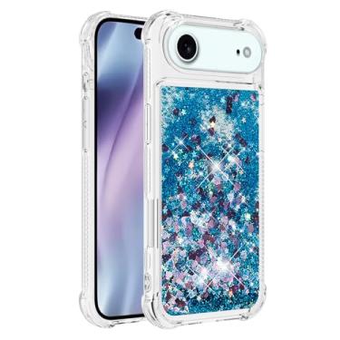 Imagem de Capa de telefone à prova de choque para iPhone Air com glitter líquido de areia movediça e corações flutuantes, capa de TPU de camada dupla reforçada com 4 cantos, protetor de telefone seguro