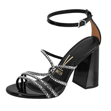 Imagem de Sandália Vizzano Salto Grosso Brilho Feminino, Lisa Preto, 34