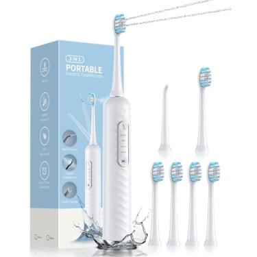 Imagem de Escova de dentes elétrica com irrigador bucal – Kit de limpeza de dentes 2 em 1, 7 modos para limpeza profunda, design portátil para casa e viagem (branca)