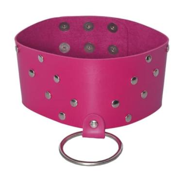 Imagem de Coleira Scandal Com Argola Acessório Sensual em Montana com Arrebites e Reguladores Niquelados DX1717 (ROSA)