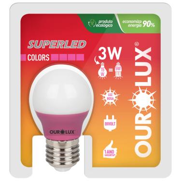 Imagem de Lâmpada Bolinha Colors Rosa de 3 Watts Bivolt - 05430 - OUROLUX