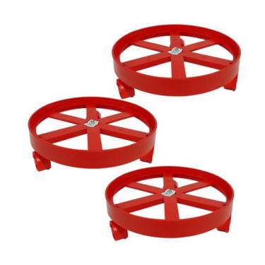 Imagem de Kit com 3 Suportes Para Botijão de Gás com Roda Vermelho - Micromax