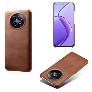 Imagem de Capa para OPPO Realme 12 5G,Proteção contra quedas,Casca de volta de cor sólida simples,Design de couro de imitação de plástico-Brown