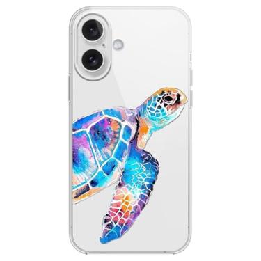 Imagem de Capa FancyCase compatível com iPhone 17 (6,3 polegadas)-Ocean Beach Animal Design Cool Turtle Pattern Capa protetora flexível TPU transparente (tartaruga colorida)