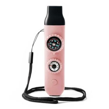 Imagem de Apito de segurança de sobrevivência de emergência, apito para crianças com cordão, bússola, termômetro, ideal para caiaque, passeios de barco, caminhadas, acampamento, escalada (rosa claro)