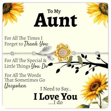 Imagem de Love You This Much Colar de girassol To My Aunt | Presentes para uma tia | Aço inoxidável cirúrgico banhado a ouro 18 k | Ajustável de 40,6 a 48 cm | Caixa de luxo | Presente de aniversário ou Natal