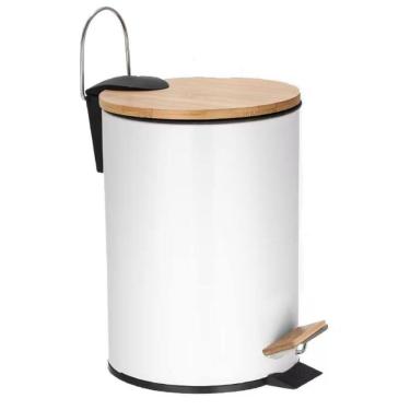 Imagem de Lixeira 3 Litros Round Branco Com Pedal Bambu