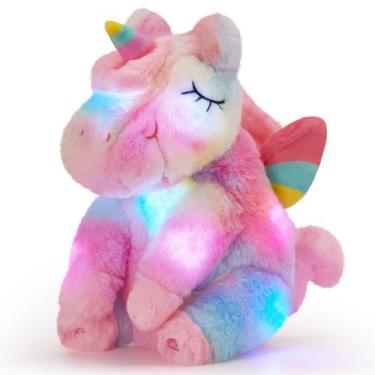 Imagem de Bicho de pelúcia Athoinsu Rainbow Unicorn com LED de 30 cm para presen