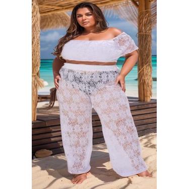 Imagem de Calça pantalona praia plus size de arrastão TAM 46 AO 60 - Bela Mulher