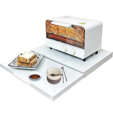 Imagem de Suporte de bancada para micro-ondas, organizador retrátil de aço carbono para micro-ondas, estação de café e utensílios de cozinha, prateleira extensível, branco