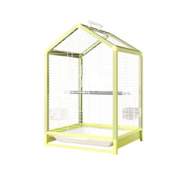 Imagem de Gaiola de pássaro em forma de casa com bandeja de alça portas expansíveis, fácil de mover, limpa, decorativa, animal de estimação, casa, ninho de pássaro