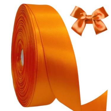 Imagem de AEVORA Fita de cetim dupla face de 2,5 cm, fita de embrulho de presente 50 metros para buquês de flores, embrulho de artesanato de Natal, faixas de cabelo, costura de casamento (laranja 751)