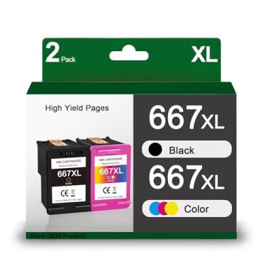 Imagem de 667XL Black and Color Replacement for HP 667 XL 667 Ink Cartridges for Deskjet Ink Advantage 1275 2375 2775, Deskjet Ink Advantage Plus 6075 6475 6476 (2 Pack)