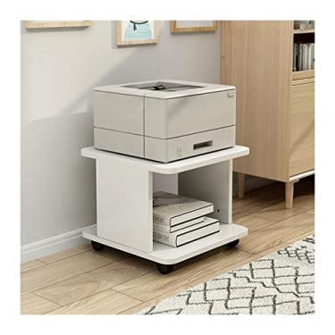Imagem de URGDWEKJY Suporte de impressora móvel de 2 níveis, carrinho sob a mesa, mesa com rodinhas resistente, organizador de arquivos para escritório em casa (branco)