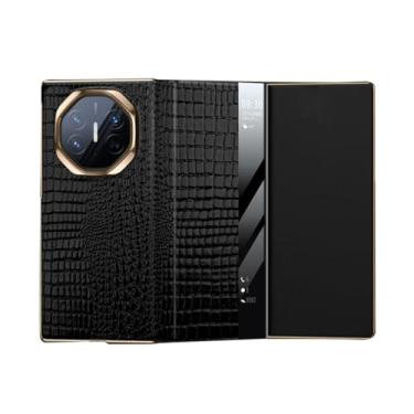 Imagem de LYJSMGZ Capa de couro para Huawei Mate XT, capa de janela de visualização de textura de pele de crocodilo, função de proteção da câmera, capa de negócios, preta, Mate XT