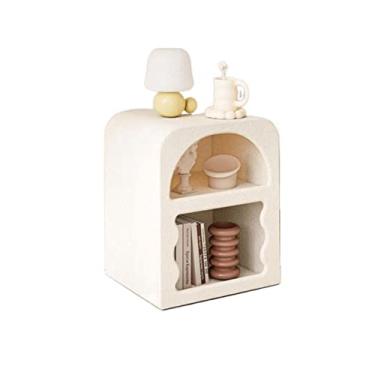 Imagem de Mesa de centro moderna de cabeceira, mesa decorativa de centro com prateleira de armazenamento aberta, mesa lateral de sofá para sala de estar, quarto e quarto